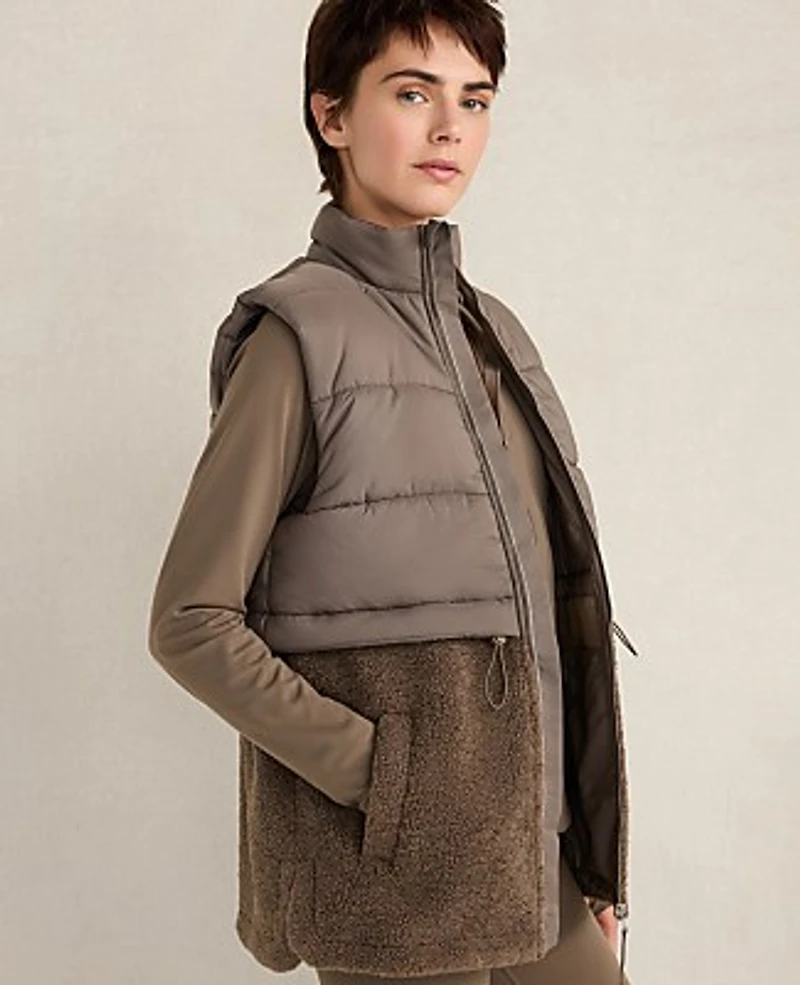 Ann Taylor Haven Well Within Sherpa Puffer Vest Saddle Brown Women's