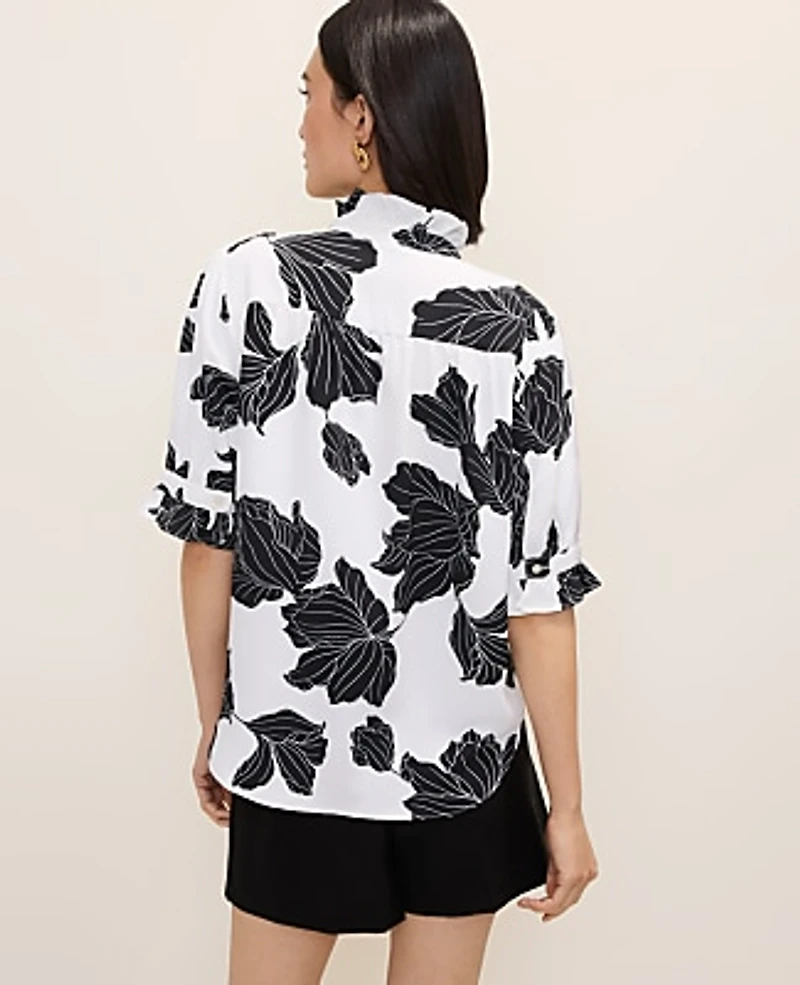 Ann Taylor Floral Ruffle Collar Shirt Size XS White Women's