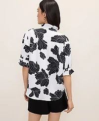 Ann Taylor Floral Ruffle Collar Shirt Size XS White Women's