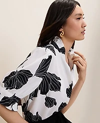 Ann Taylor Floral Ruffle Collar Shirt Size XS White Women's