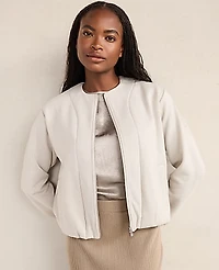 Ann Taylor Haven Well Within Soft-Brushed Fleece Bubble Bomber Oyster Shell Women's