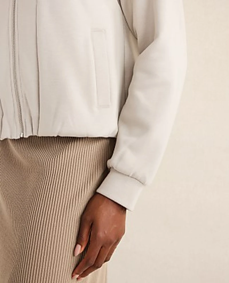 Ann Taylor Haven Well Within Soft-Brushed Fleece Bubble Bomber Oyster Shell Women's