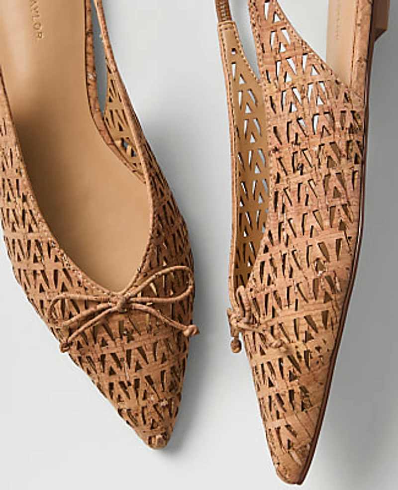 Ann Taylor Perforated Cork Bow Slingback Flat Natural Women's