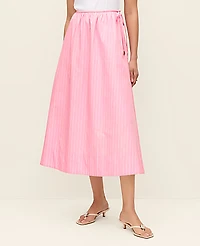 Ann Taylor Petite Striped Tie Waist Midi Skirt Strawberry Lemonade Women's