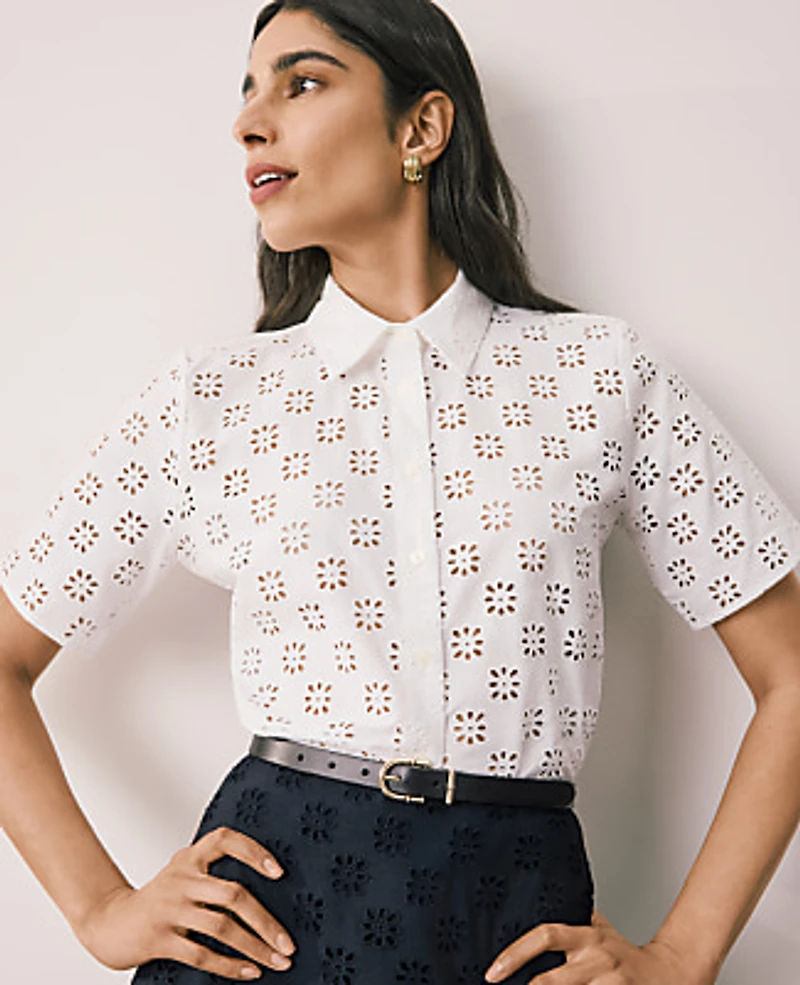Ann Taylor Eyelet Blouse Women's