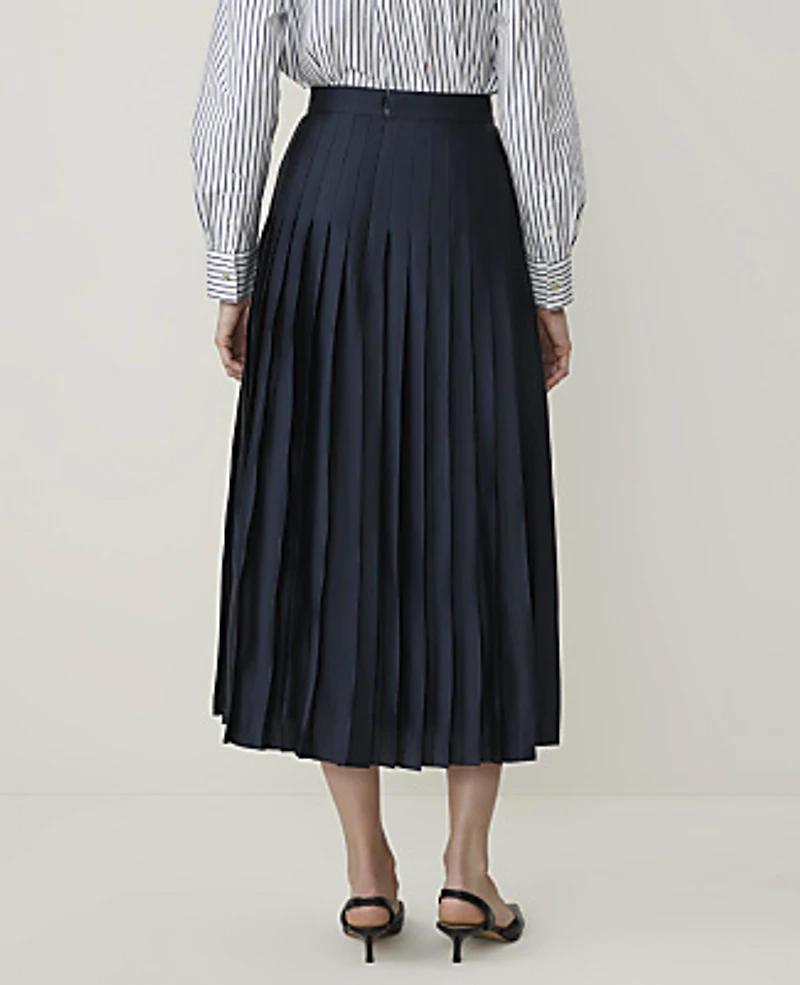 Ann Taylor Pleated Midi Skirt Satin Women's