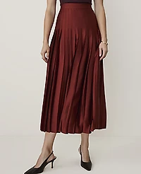 Ann Taylor Satin Pleated Midi Skirt Rich Merlot Women's
