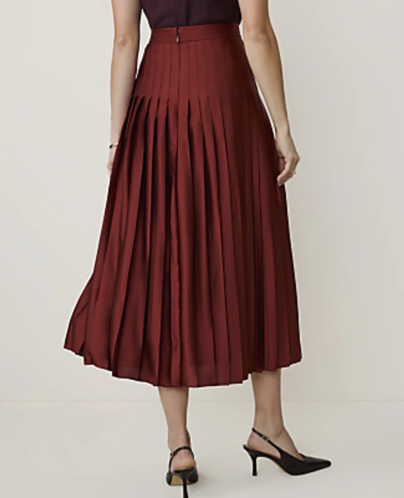 Ann Taylor Satin Pleated Midi Skirt Rich Merlot Women's