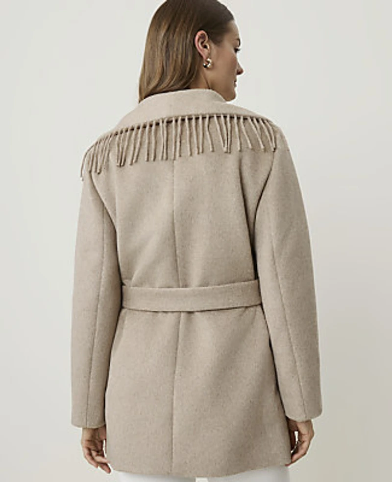 Ann Taylor Fringe Wrap Coat Soft Mink Melange Women's