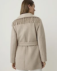 Ann Taylor Fringe Wrap Coat Soft Mink Melange Women's