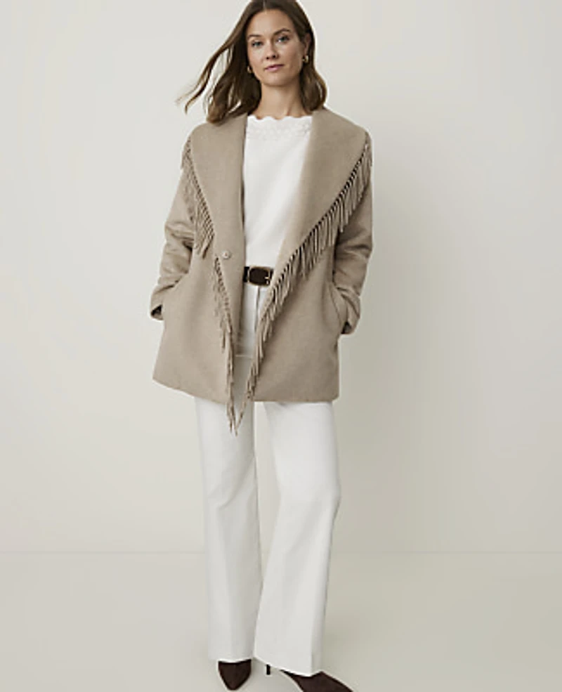 Ann Taylor Fringe Wrap Coat Soft Mink Melange Women's