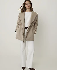 Ann Taylor Fringe Wrap Coat Soft Mink Melange Women's