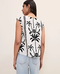 Ann Taylor Palm Tree Crew Neck Top Linen Black Women's