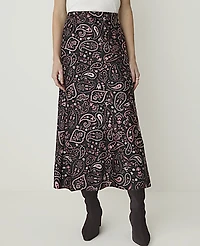 Ann Taylor Paisley Midi Slip Skirt Satin Black Women's