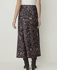 Ann Taylor Paisley Midi Slip Skirt Satin Black Women's