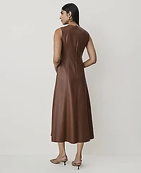 Ann Taylor Faux Leather Flare Midi Dress Midnight Mahogany Women's