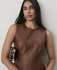 Ann Taylor Faux Leather Flare Midi Dress Midnight Mahogany Women's