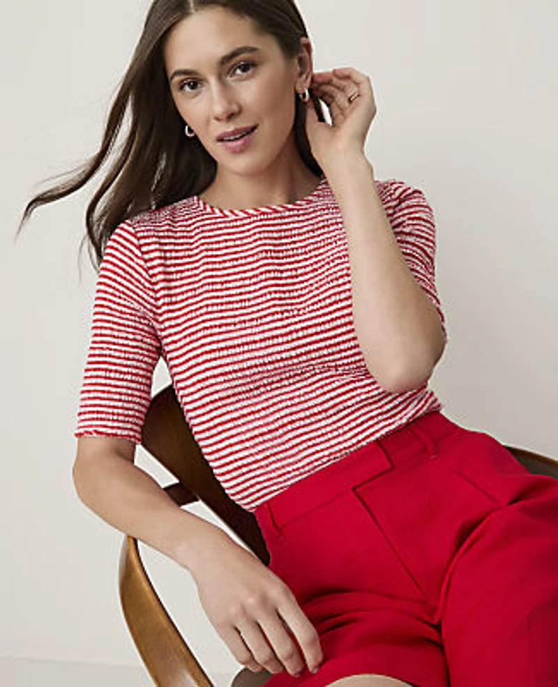 Ann Taylor Gingham Smocked Ruffle Trimmed Top Women's