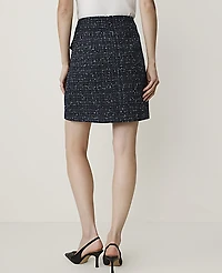 Ann Taylor Patch Pocket A-Line Skirt Tweed Navy White Combo Women's