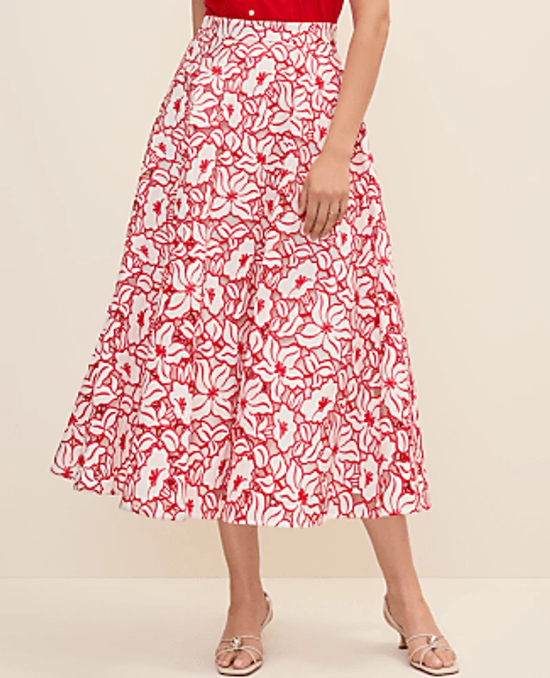 Ann Taylor Eyelet Full Midi Skirt White Women's