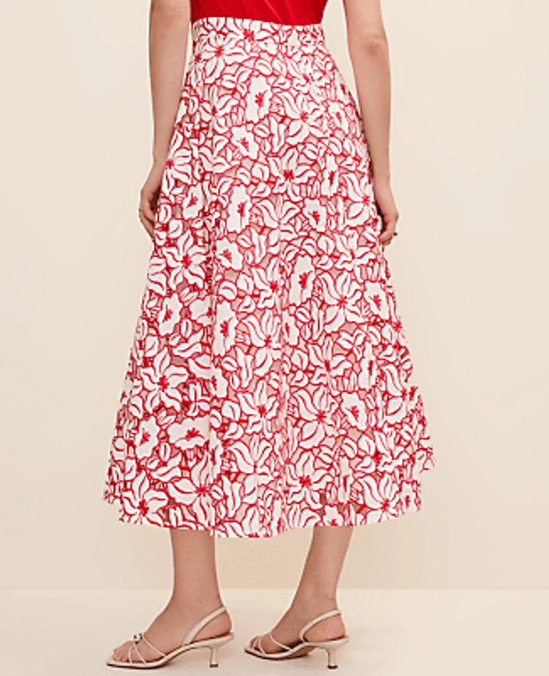 Ann Taylor Eyelet Full Midi Skirt White Women's