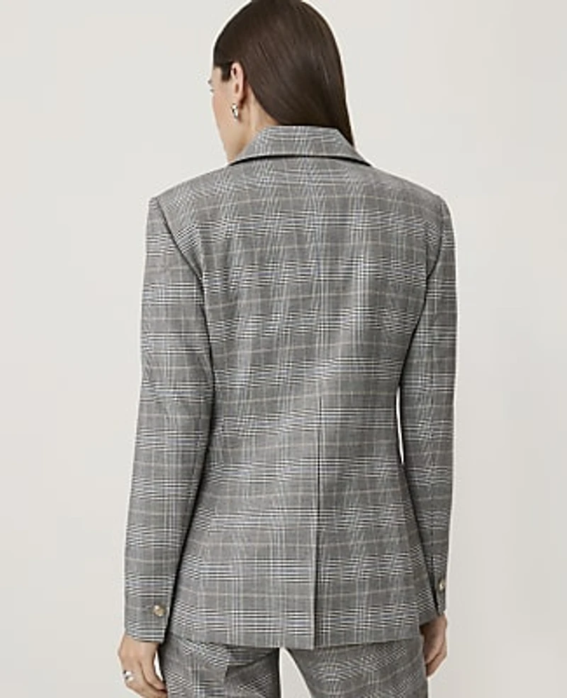 Ann Taylor The Petite Fitted Long Blazer Plaid Blue Women's