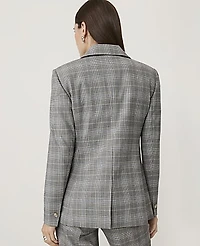 Ann Taylor The Petite Fitted Long Blazer Plaid Blue Women's