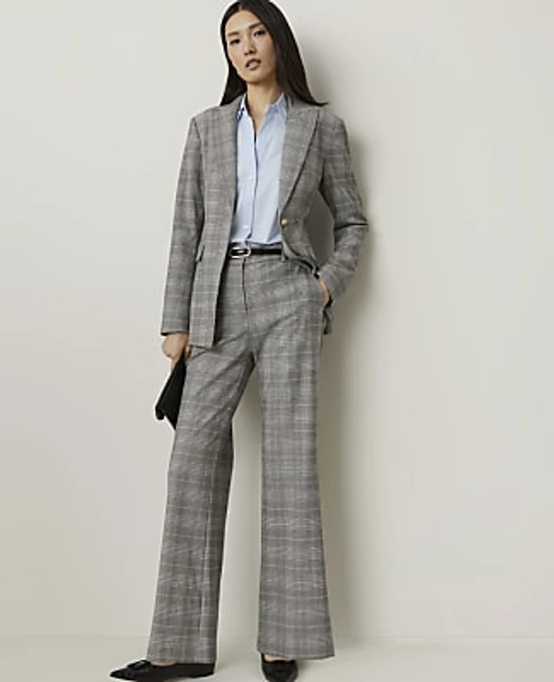 Ann Taylor The Plaid Fitted Long Blazer Blue Women's