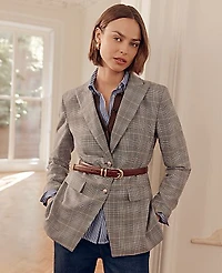 Ann Taylor The Plaid Fitted Long Blazer Blue Women's