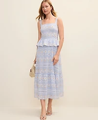 Ann Taylor Eyelet Peplum Midi Dress Crystal Lavender Women's