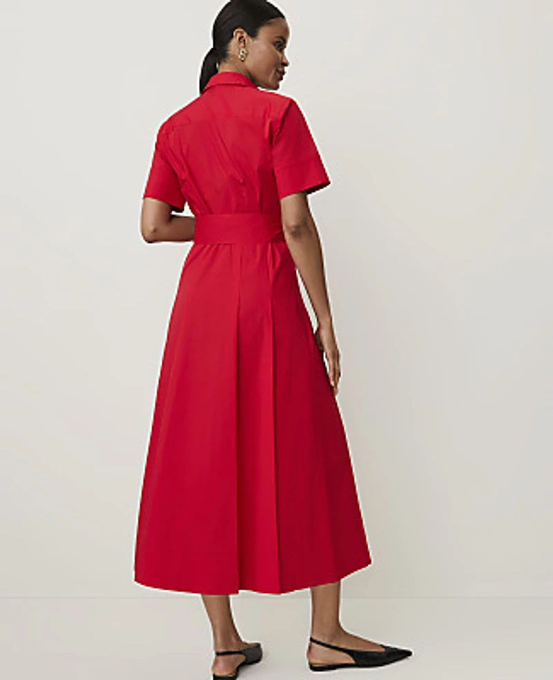 Ann Taylor Collared Flare Midi Shirtdress Bright Poppy Women's