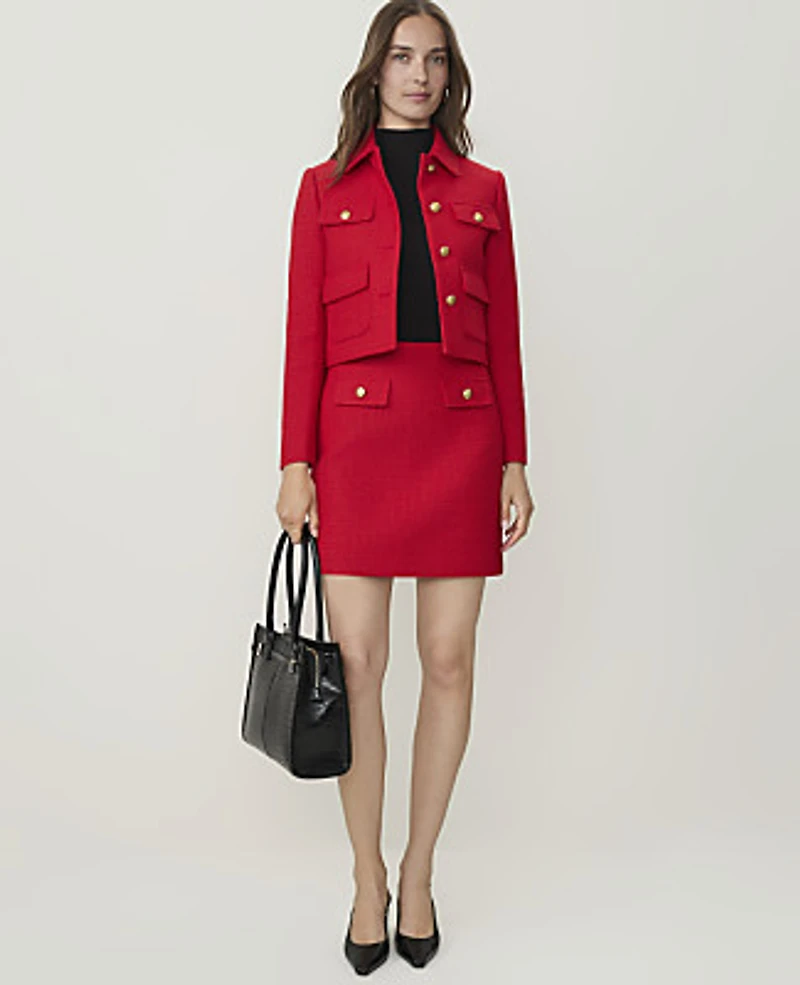 Ann Taylor Pocket A-Line Skirt Tweed Bright Poppy Women's