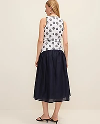 Ann Taylor Petite Eyelet Drop Waist Midi Dress White 9000 Women's