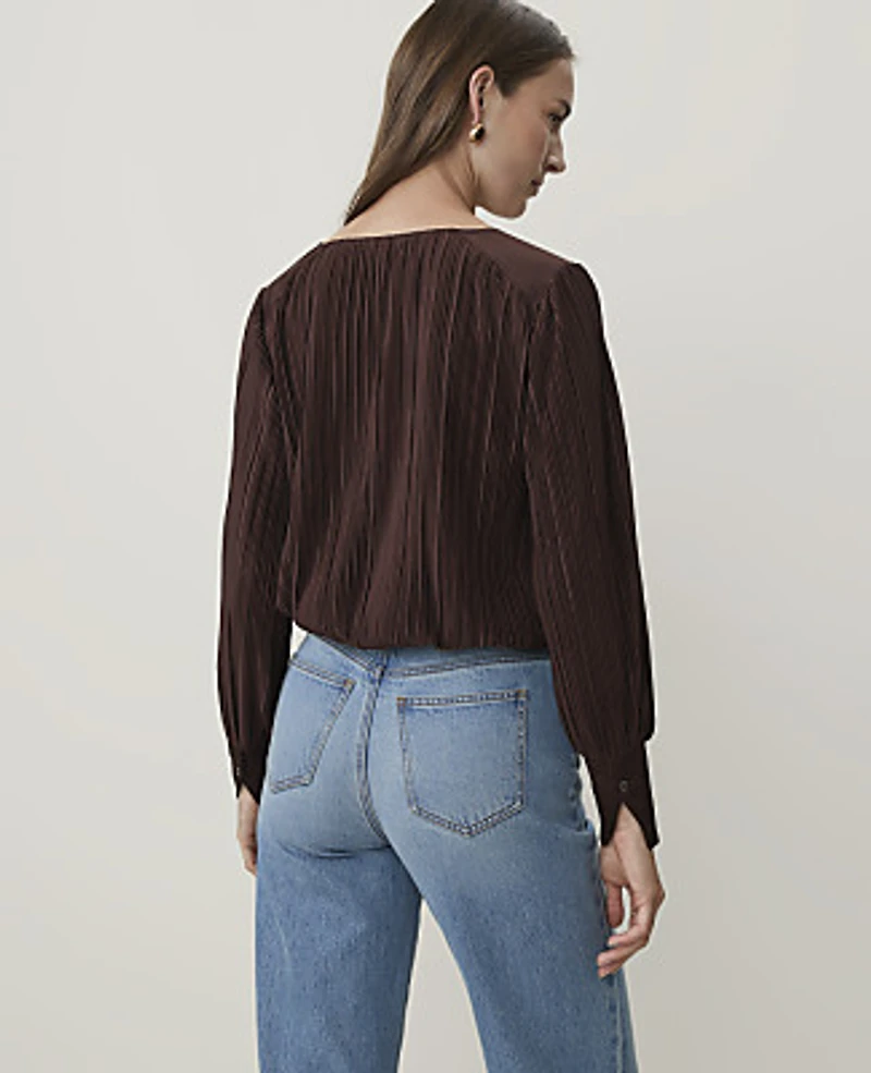 Ann Taylor Pleated V-Neck Blouse Women's
