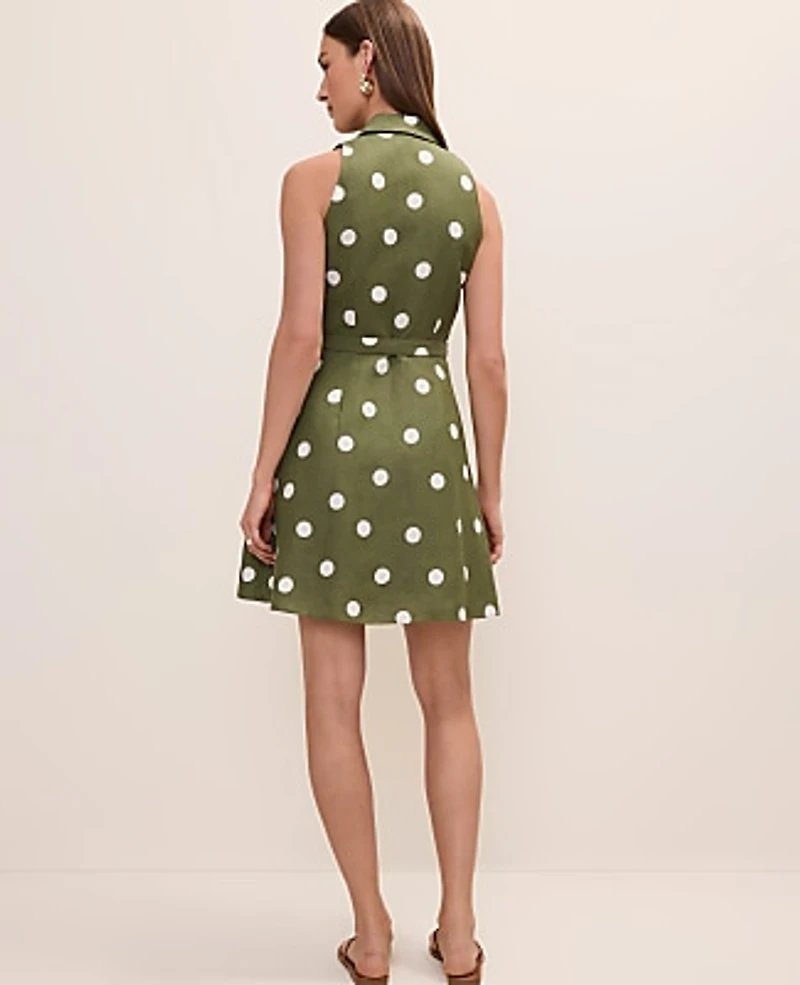 Ann Taylor Polka Dot Halter Mini Dress Linen Blend Moss Green Women's