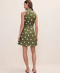 Ann Taylor Polka Dot Halter Mini Dress Linen Blend Moss Green Women's
