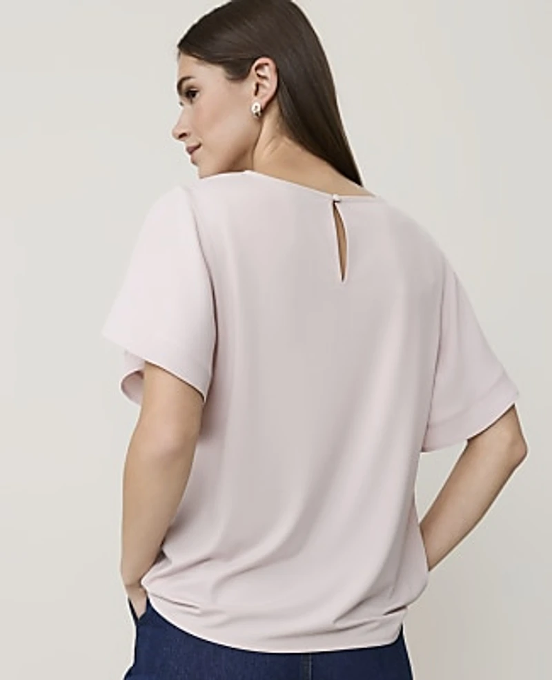 Ann Taylor Lace Trimmed Flutter Sleeve Top Women's