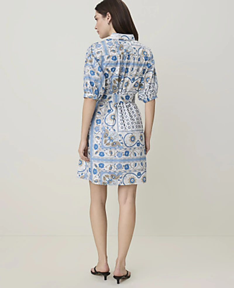 Ann Taylor Weekend Paisley Collared Shirtdress Sea Haze Women's