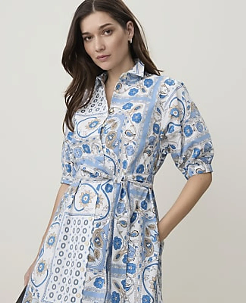 Ann Taylor Weekend Paisley Collared Shirtdress Sea Haze Women's