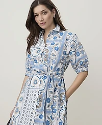 Ann Taylor Weekend Paisley Collared Shirtdress Sea Haze Women's