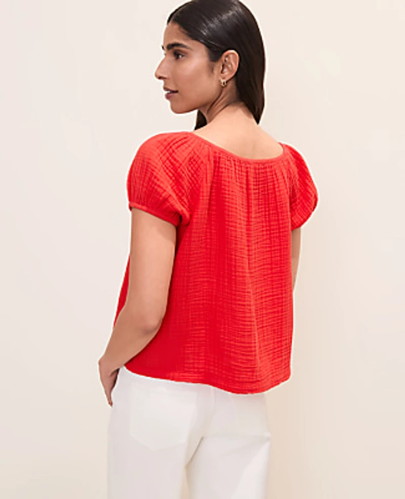 Ann Taylor Gathered Tie Neck Top Bright Cherry Women's