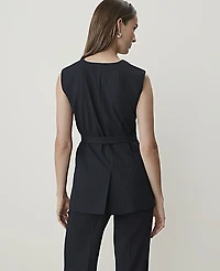 Ann Taylor Pinstripe Belted Vest Navy Stripe Women's