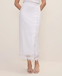 Ann Taylor Petite Wrap Midi Skirt in Linen Blend Size 6 White Women's