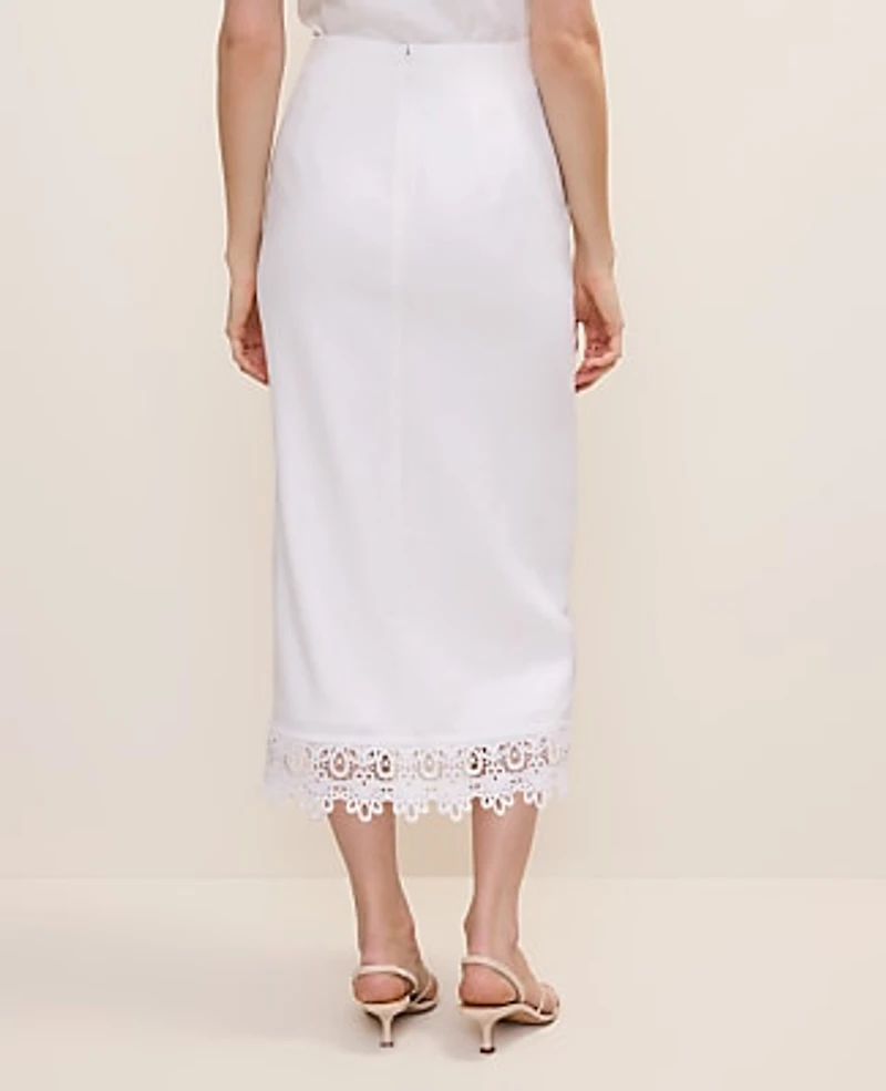 Ann Taylor Petite Wrap Midi Skirt in Linen Blend Size 6 White Women's