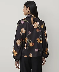 Ann Taylor Floral Bow Blouse Black - Yellow Women's