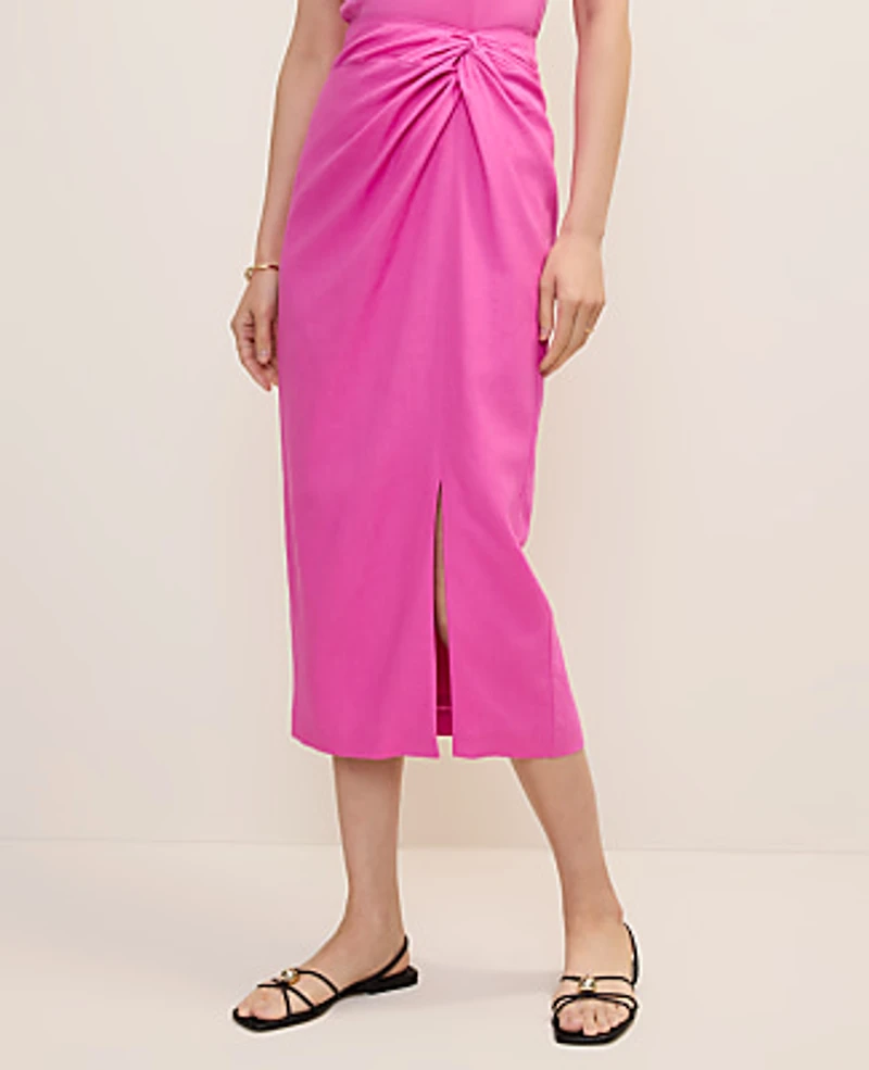 Ann Taylor Petite Knotted Pencil Skirt Linen Blend Rhododendron Women's