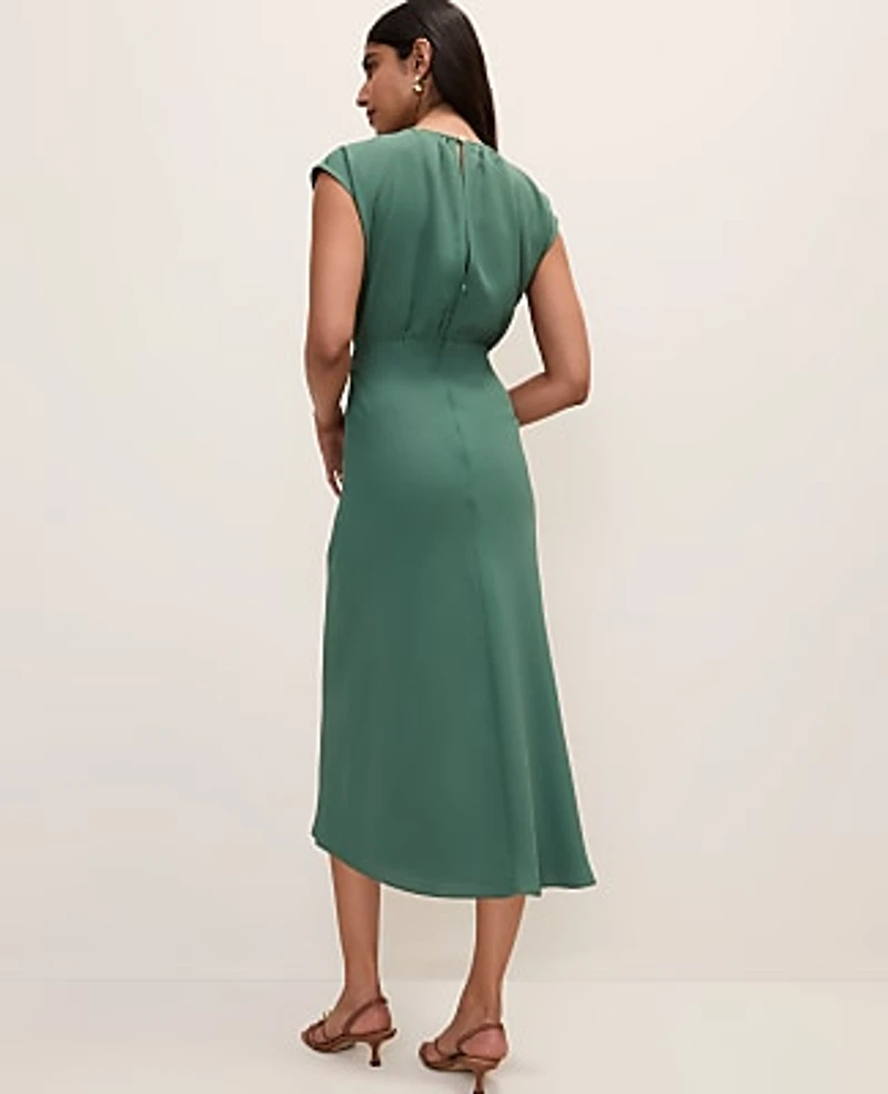Ann Taylor Gathered Midi Dress Shadowy Jade Women's