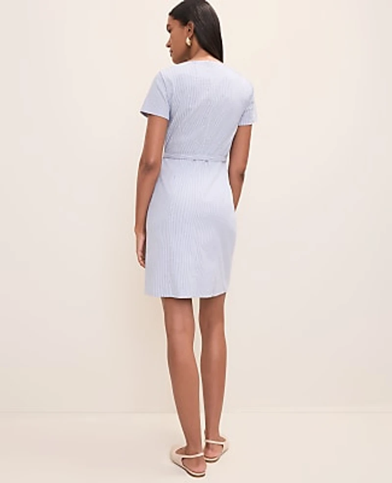 Ann Taylor Striped Crew Neck Mini Dress Ocean Oasis Stripe Women's