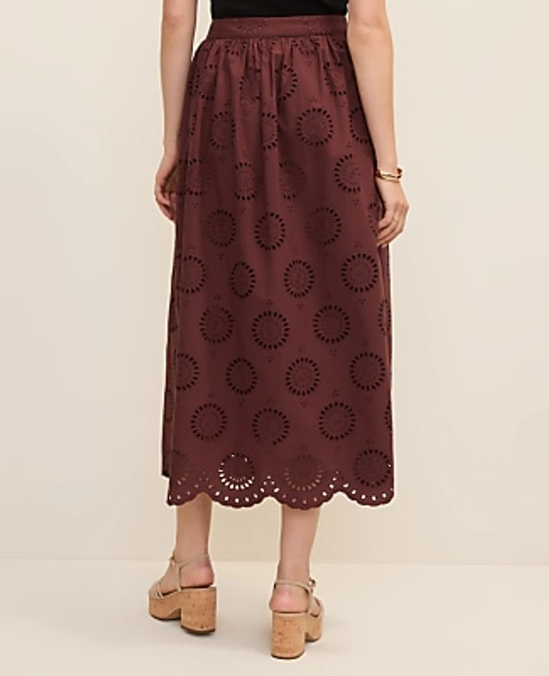 Ann Taylor Weekend Eyelet Gathered Maxi Skirt Rich Walnut Women's