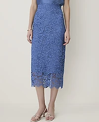 Ann Taylor Scalloped Trim Lace Midi Skirt Size 6 Ocean Oasis Women's